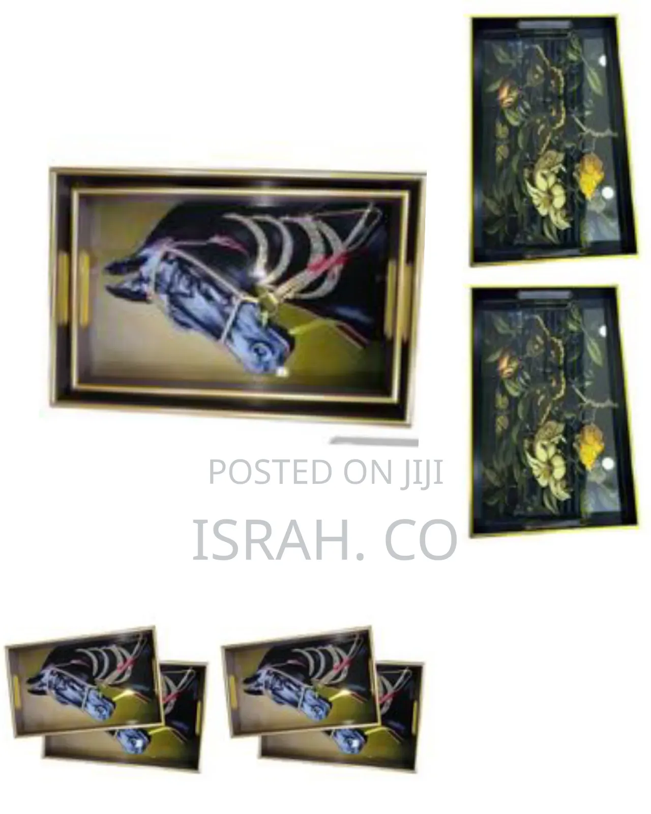 2 Piece Multi- Design Horse Head and Flowered Rectangular Serving Tray