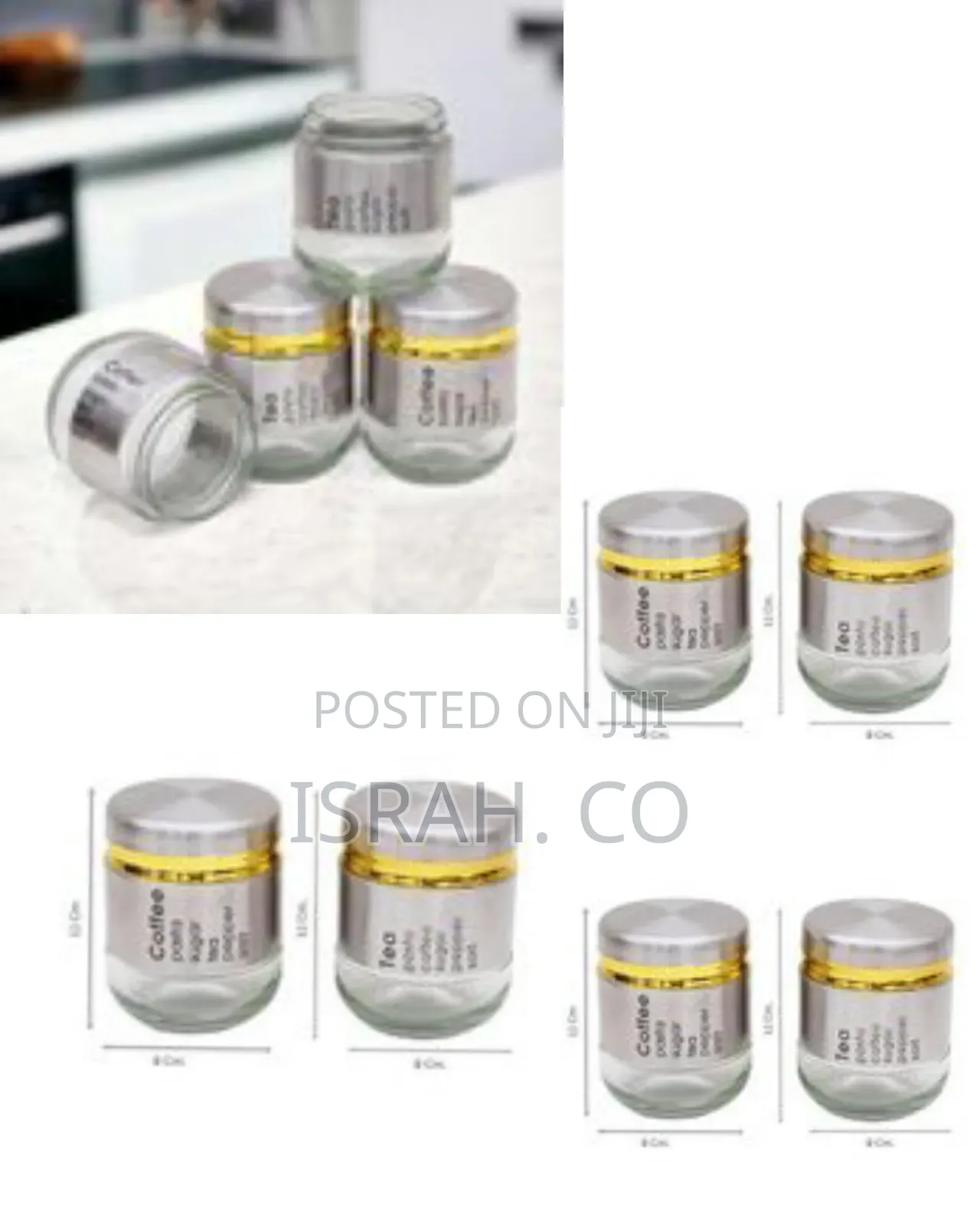 Set of 3 Modern Glass Kitchen Canisters With Metallic Label Shroud