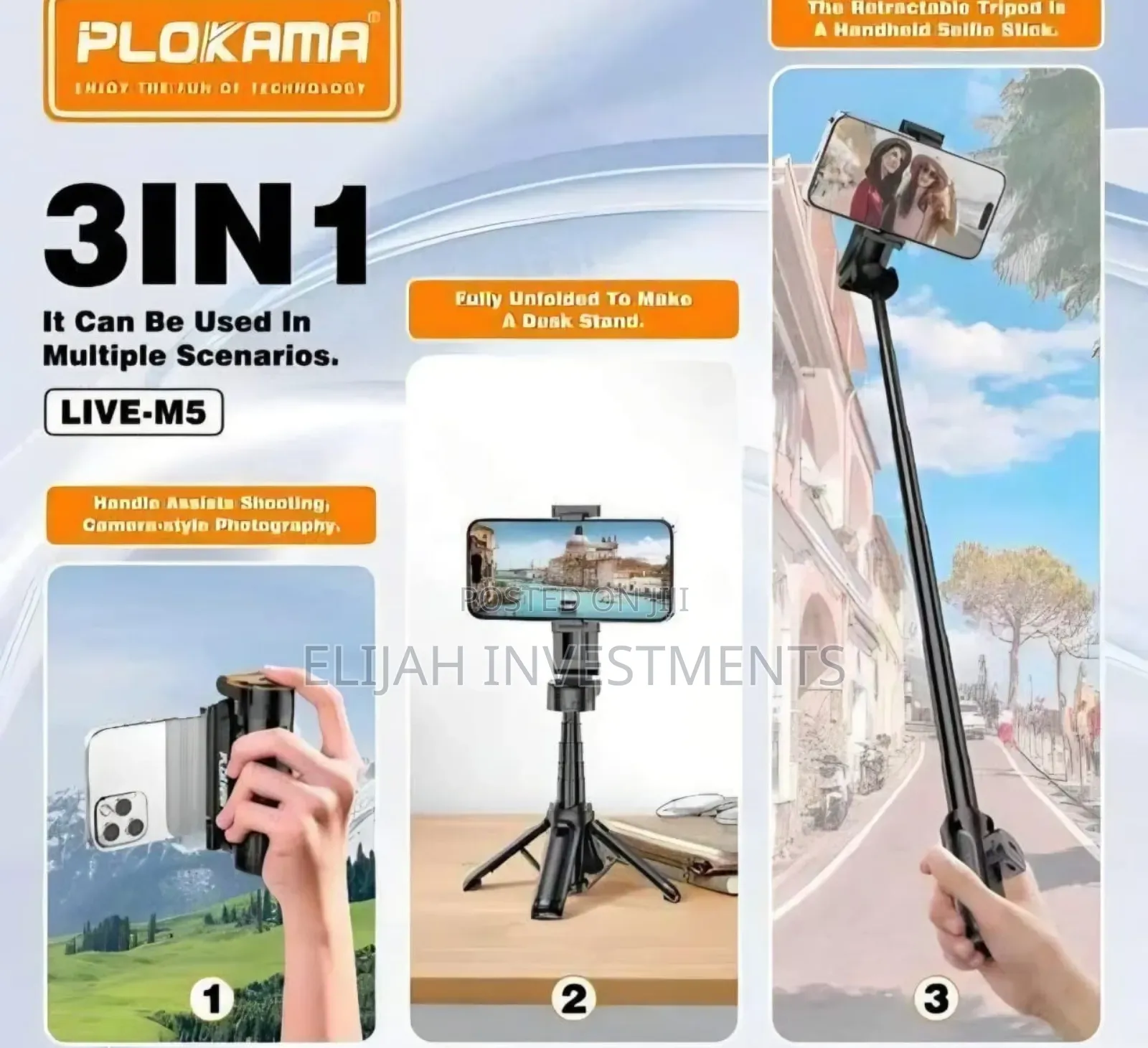 Plokama Live-M5 3-in-1 Handle Tripod Selfie Stick.