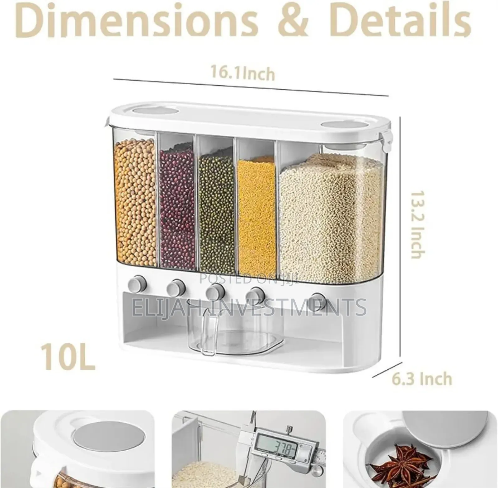 10l Wall Mounted Dry Food Dispenser With Measuring Cup