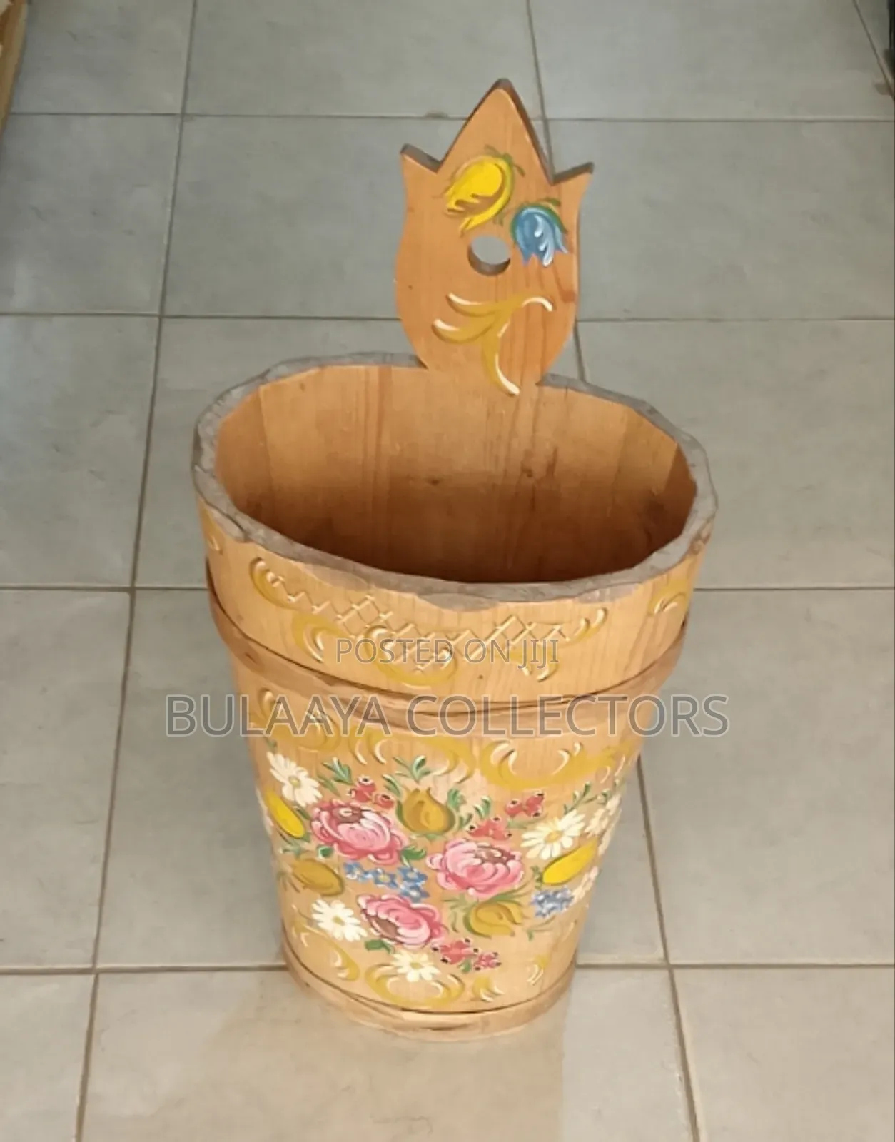 Vintage Bavarian Hand-Painted Bamboo Wooden Umbrella Stand.