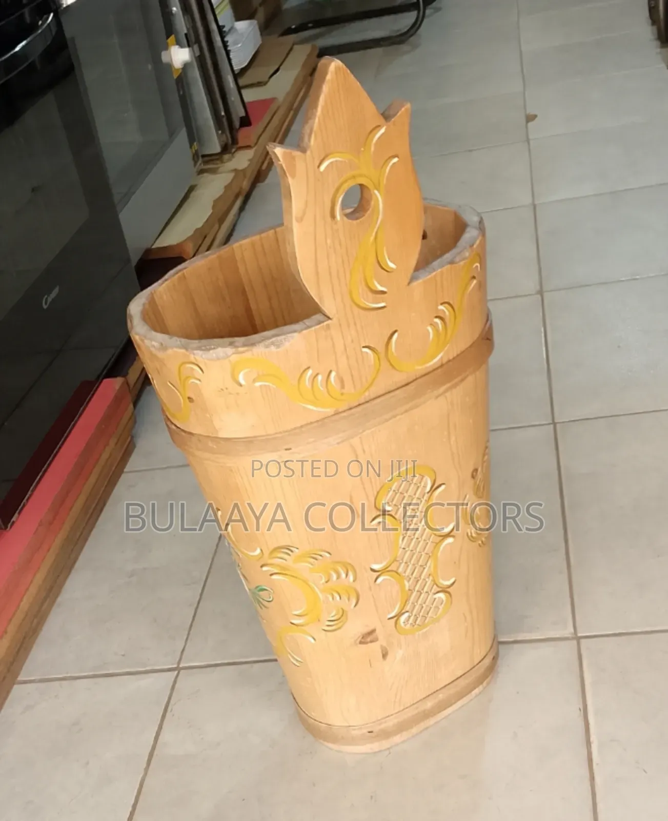 Vintage Bavarian Hand-Painted Bamboo Wooden Umbrella Stand.