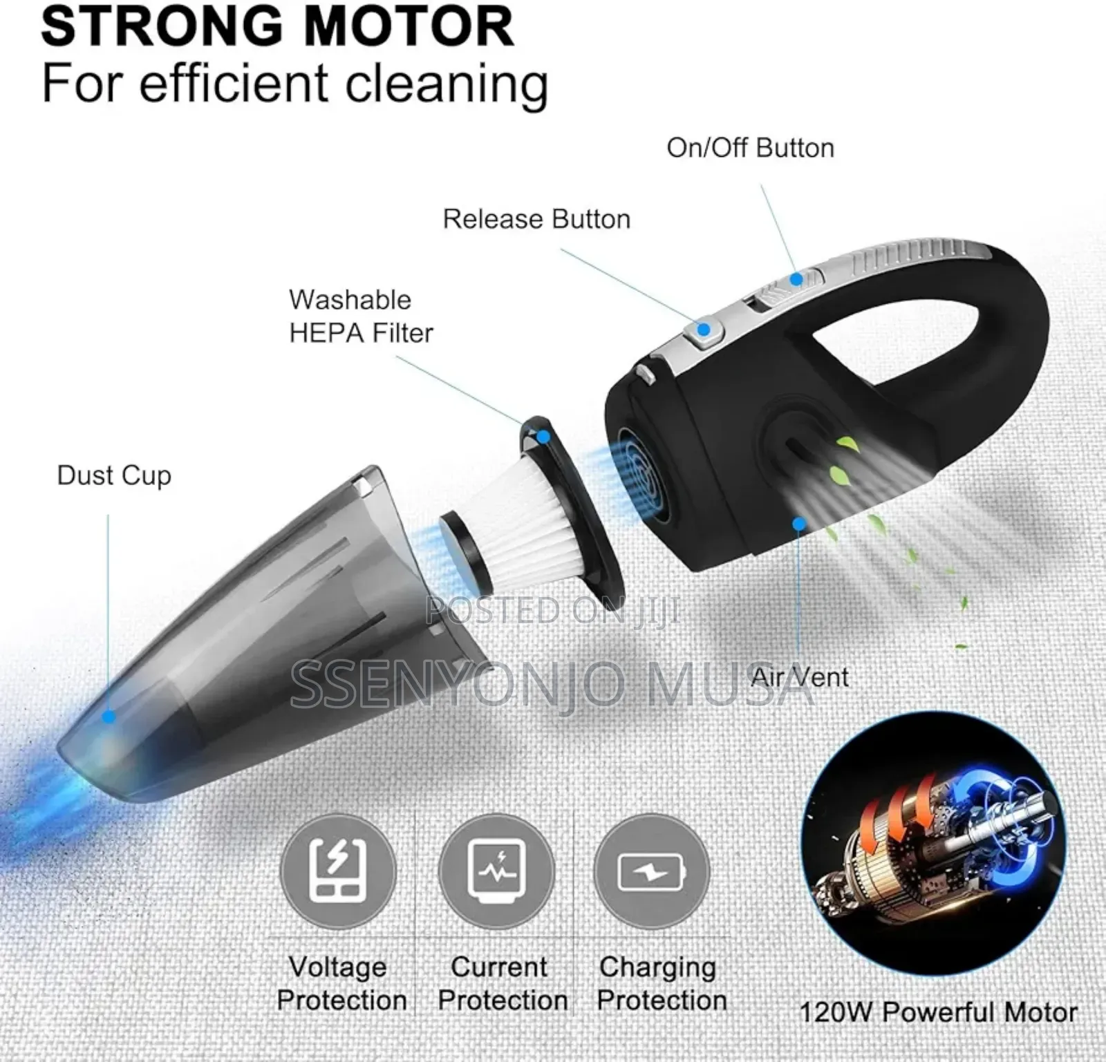 Mini Cordless Handheld Vacuum Cleaner - 120w 3200pa Suction.