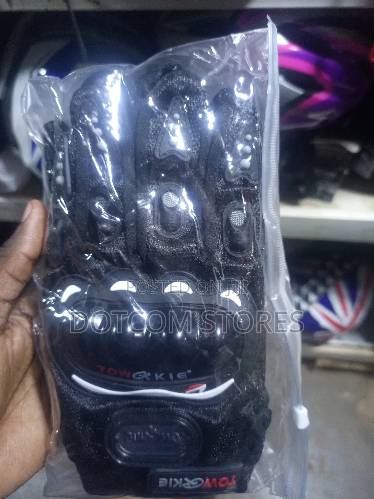Pro-biker Black Leather Motorcycle Riding Gloves