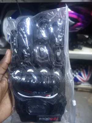 Pro-biker Black Leather Motorcycle Riding Gloves