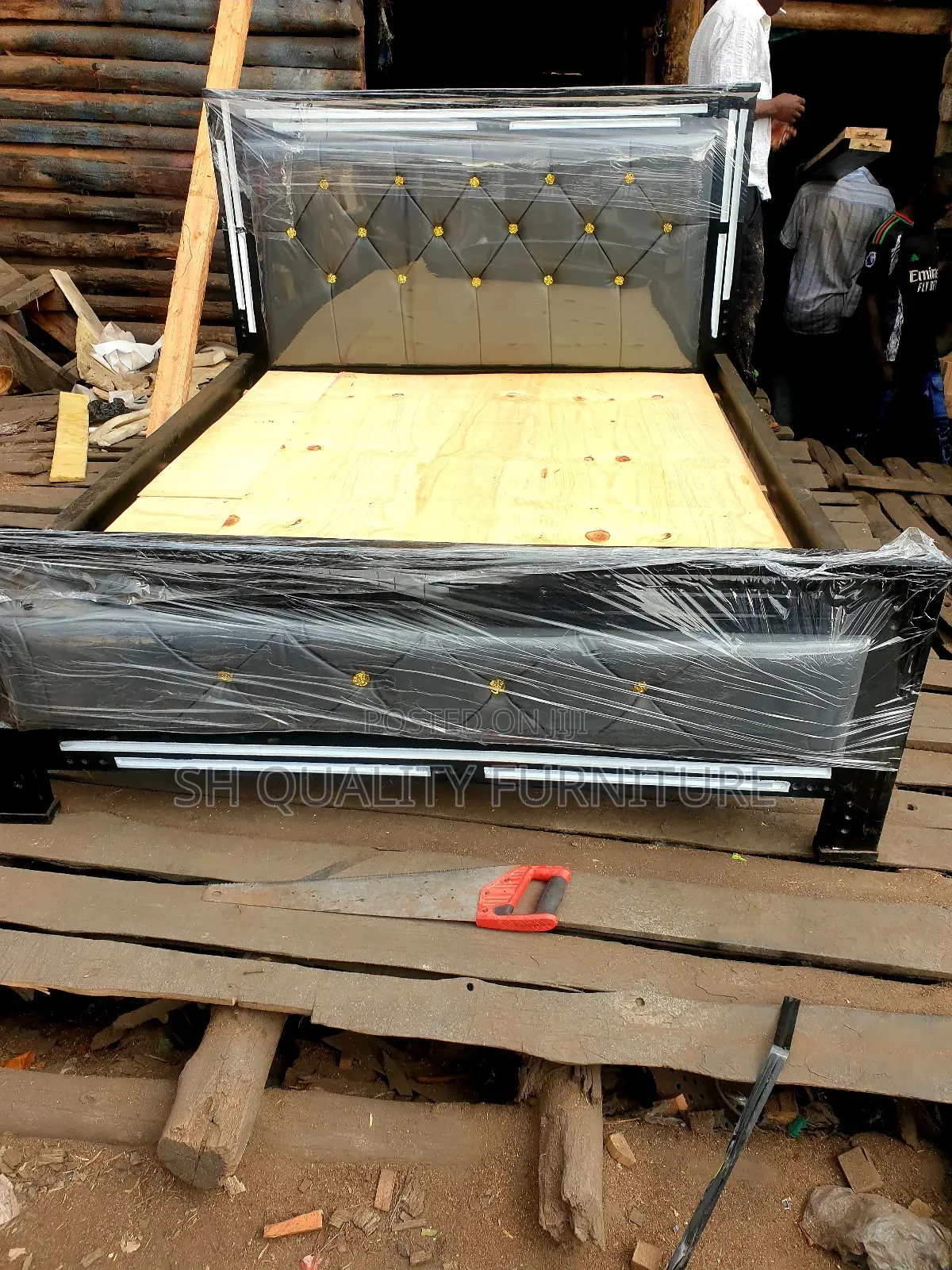 Flat Leathered Bed Hard Wood