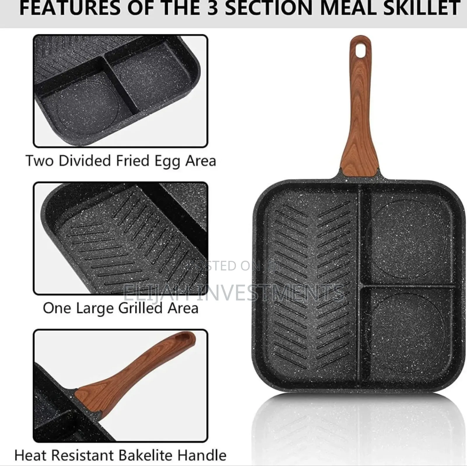 3-in-1 Aluminum Non-Stick Divided Breakfast Frying Pan