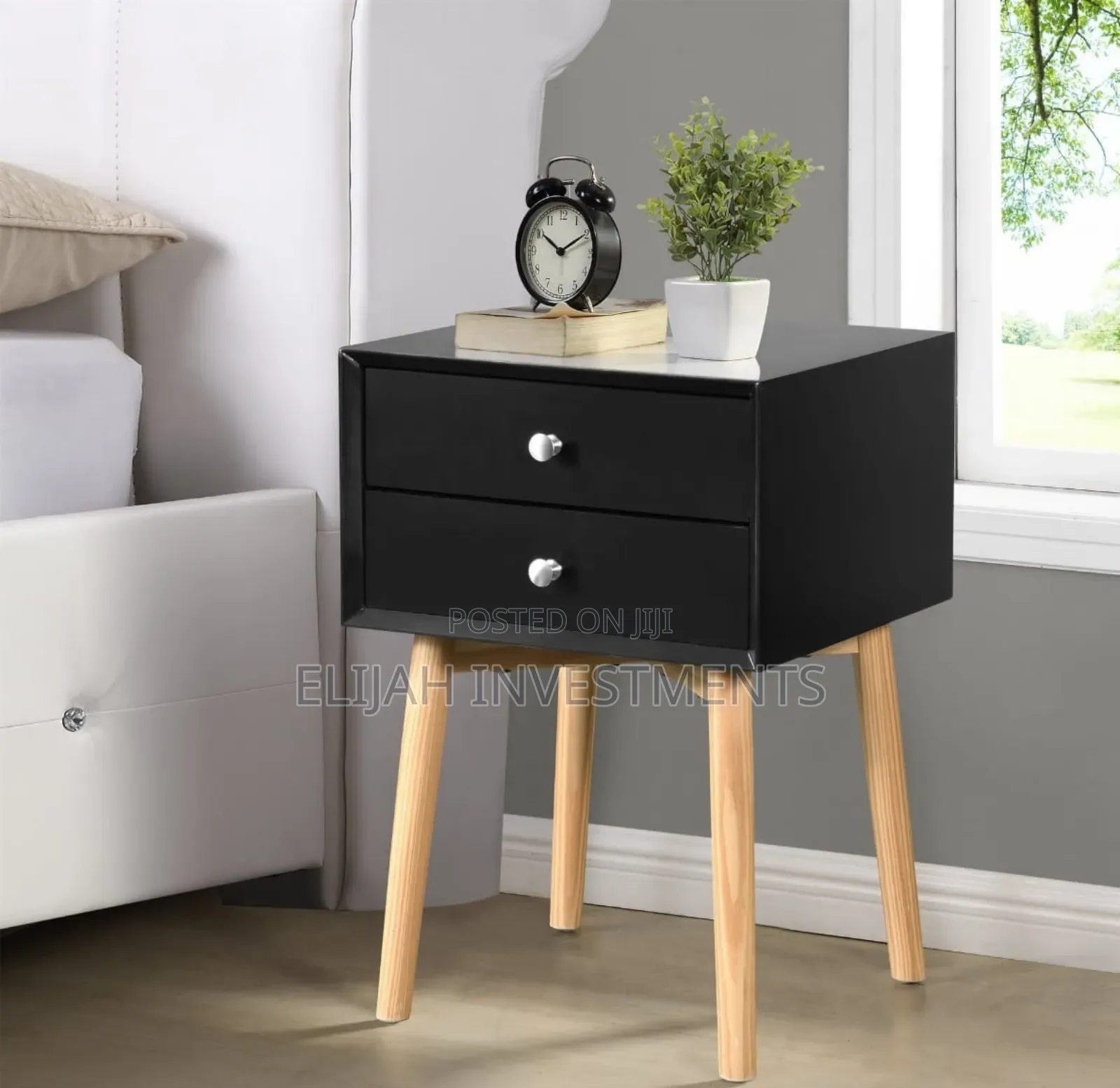 Bedroom Nightstand Table With Rubber Wood