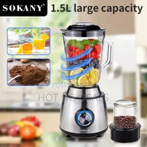 Sokany 2 In 1 Glass Stainless Steel 3 Speed Blender 1.5 Ltrs