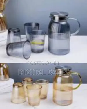 Set of 7 Piece 1 Borosilicate Juice Jug Beverage Water Carafe Kettle