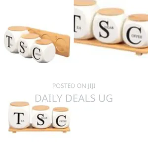 Tea, Coffee, and Sugar 3-Piece Ceramic Canisters Set With Bamboo Lids