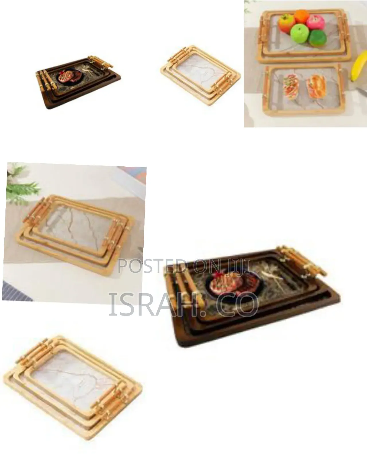 3 Piece Decorative Serving Coffee Tea Bamboo Serving Tray