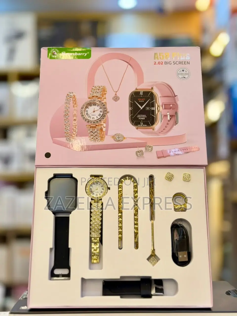 Smartbarry 7-in-1 Gold Colour Women Smartwatch Jewelry Gift Set