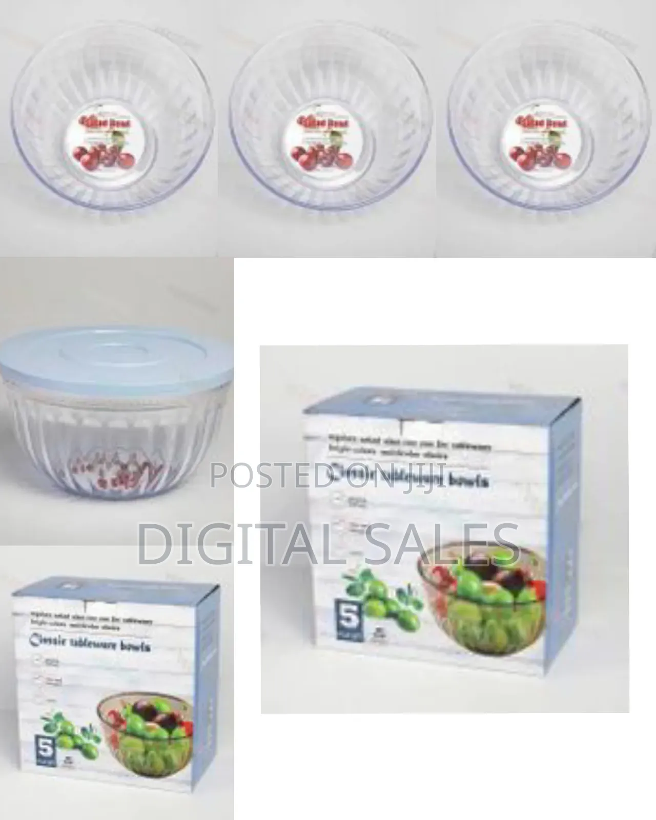 5 Pieces of Clear Plastic Salad Bowls With Airtight Lids,