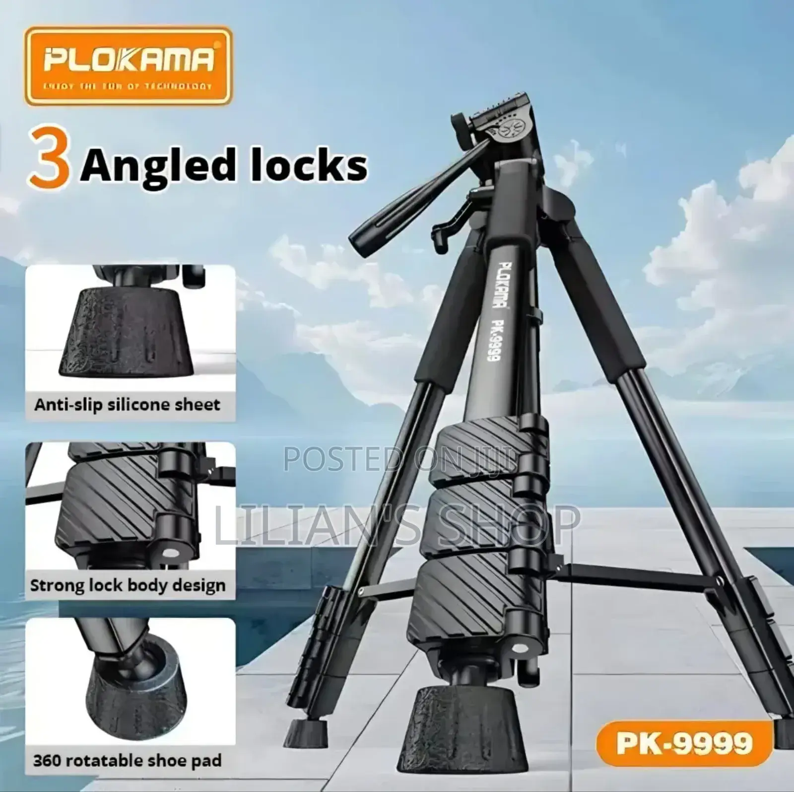 Plokama Heavy-Duty Camera Tripod With Mobile Phone Holder