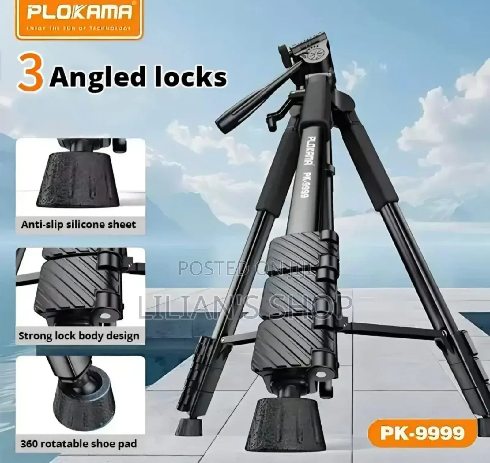 Plokama Heavy-Duty Camera Tripod With Mobile Phone Holder