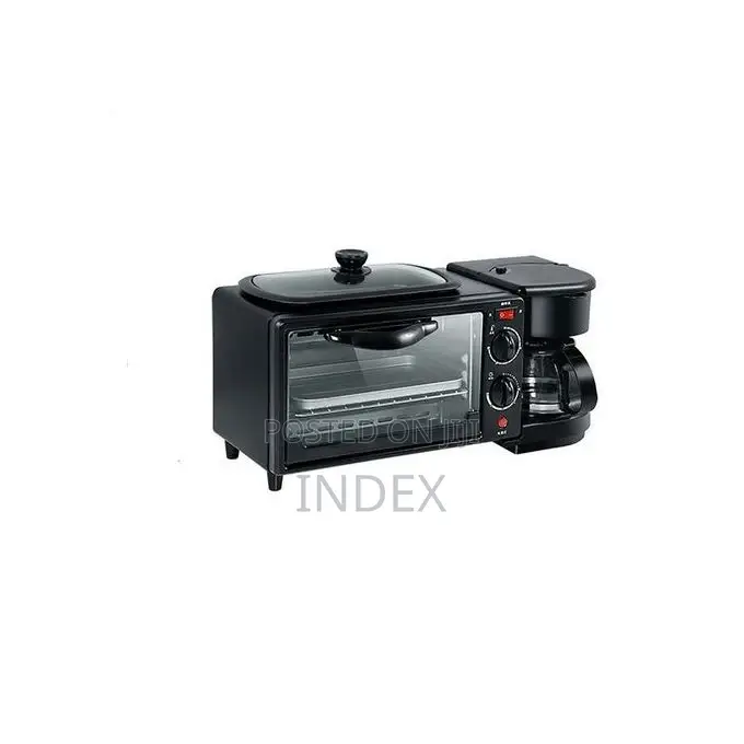 3 in 1 Home Breakfast Machine Maker Coffee Frying Pan Bread -Black