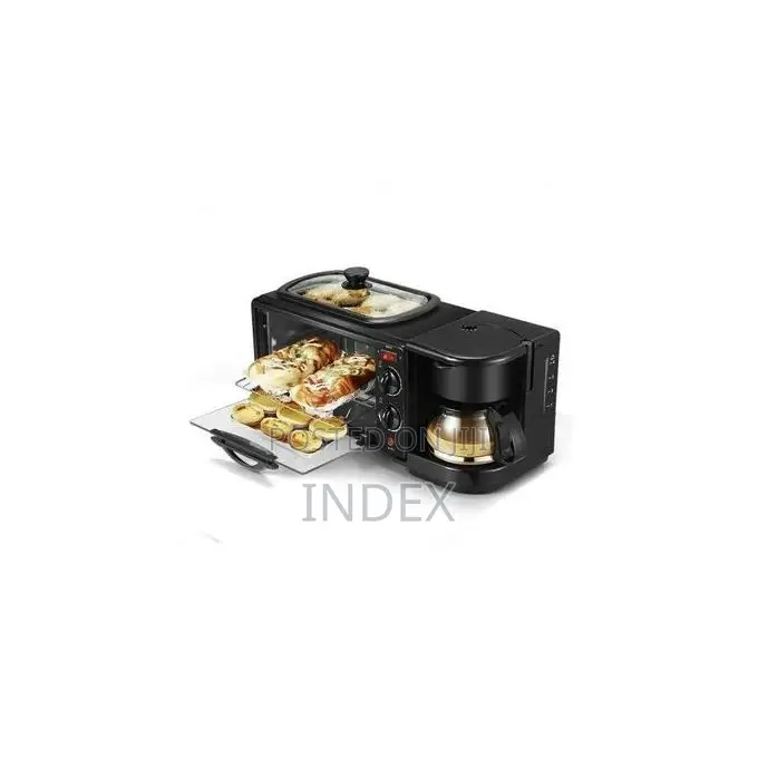 3 in 1 Home Breakfast Machine Maker Coffee Frying Pan Bread -Black