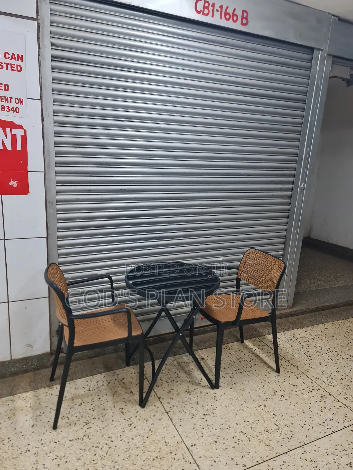 Outdoor Cafe Set of Plastic Chairs and Glass Table Set