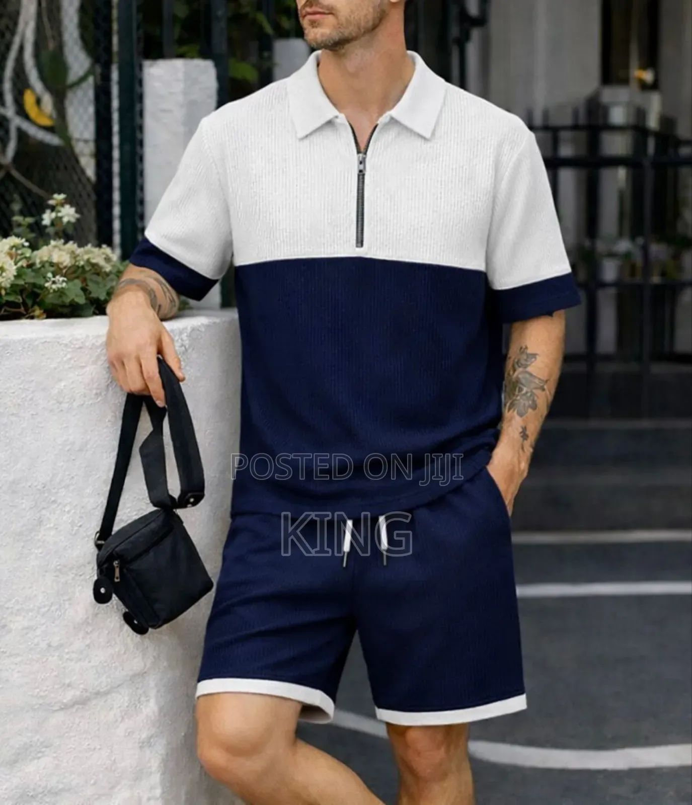 Plaid Graphic Men's Polo Shirt Sets Casual Zipper