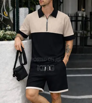 Plaid Graphic Men's Polo Shirt Sets Casual Zipper