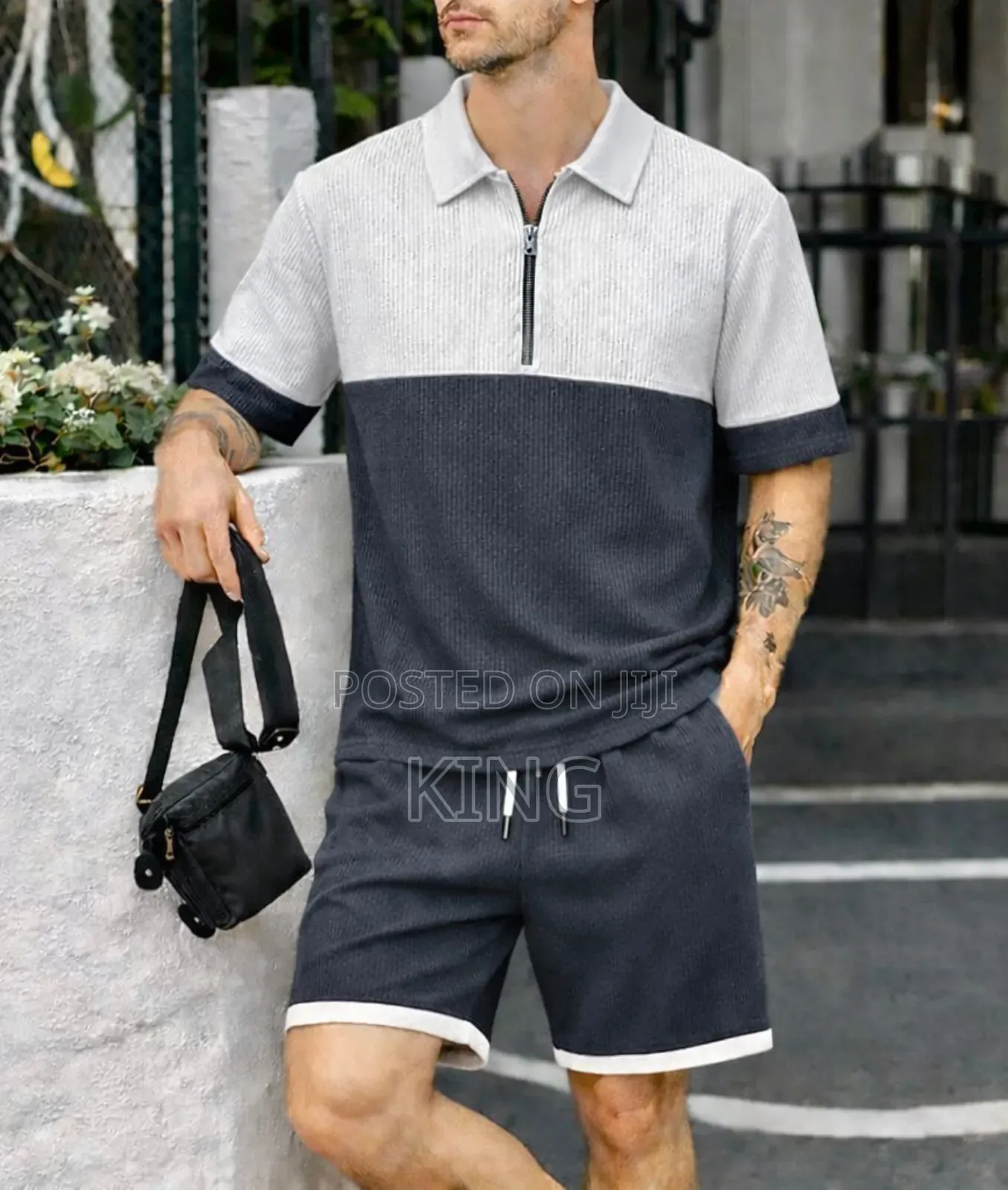 Plaid Graphic Men's Polo Shirt Sets Casual Zipper