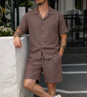 Linen Mens Linen Outfits Casual Button Down Shirt and Short