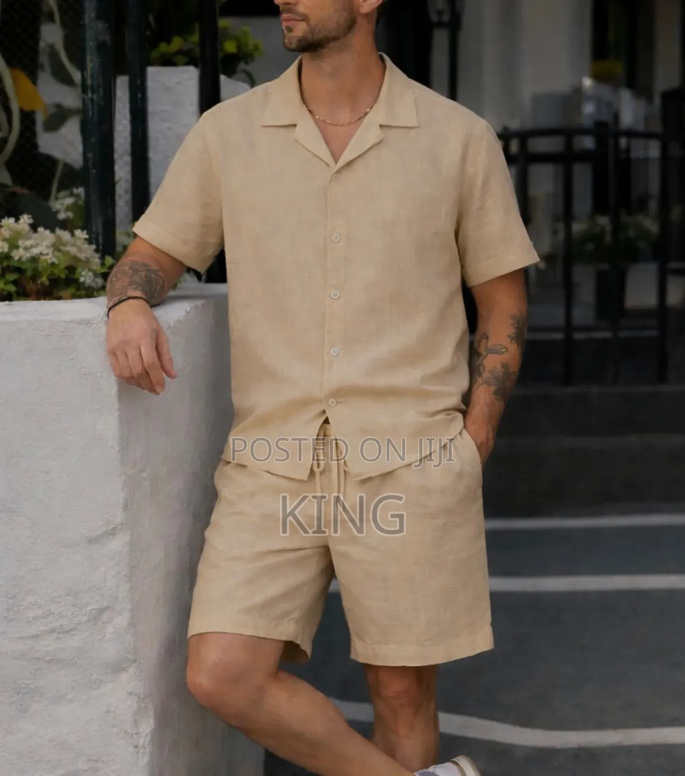 Linen Mens Linen Outfits Casual Button Down Shirt and Short