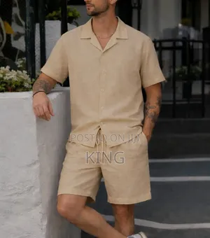 Linen Mens Linen Outfits Casual Button Down Shirt and Short