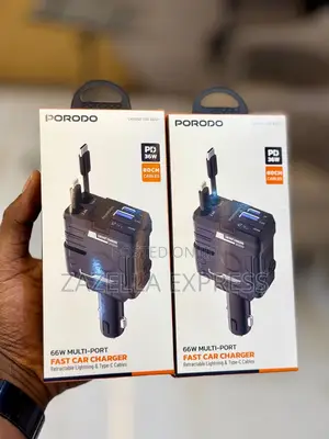 Porodo 66w 4in1 Retractabl Car Charger With Collapsible Lightning Head