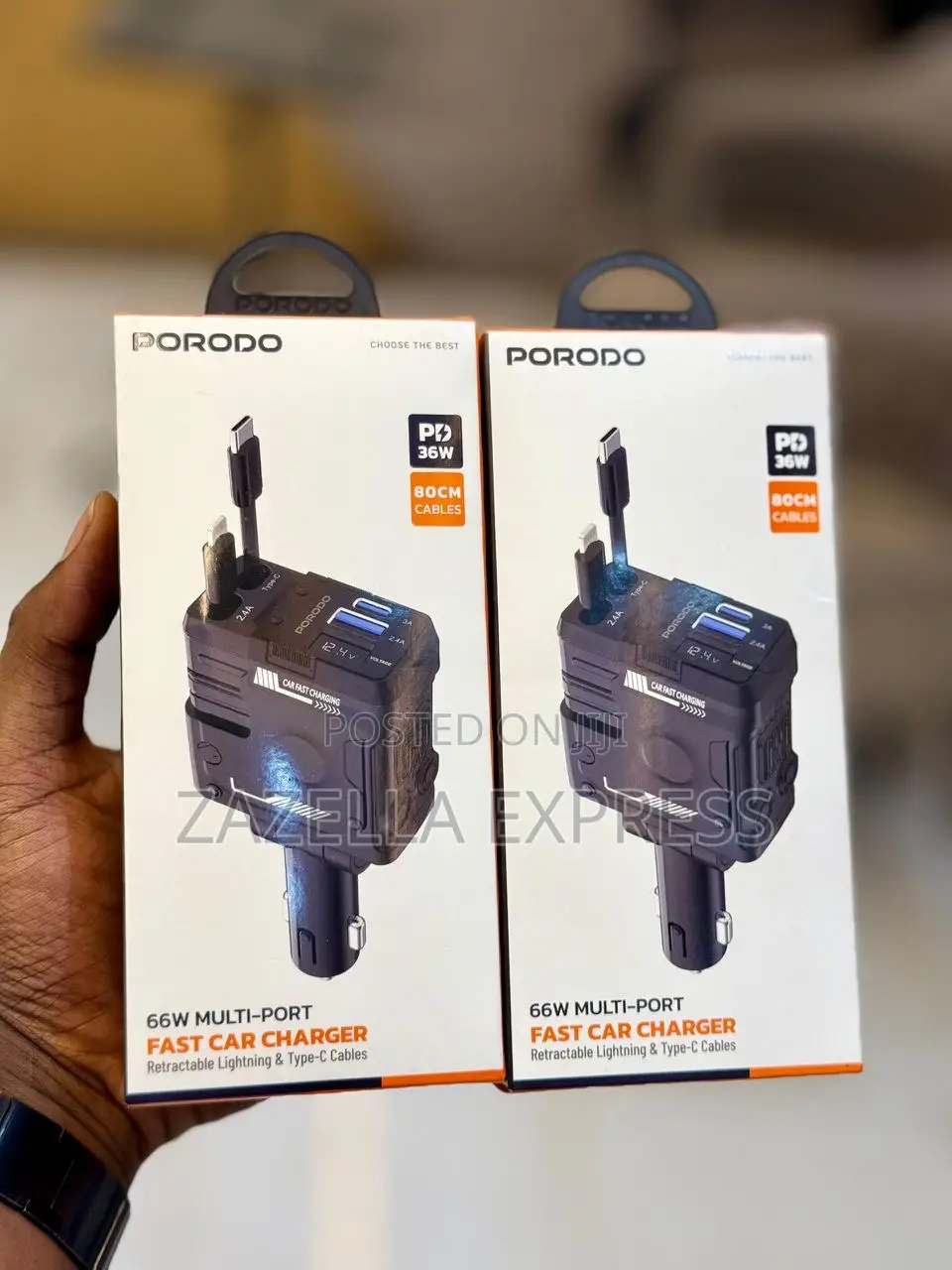 Porodo 66w 4in1 Retractabl Car Charger With Collapsible Lightning Head