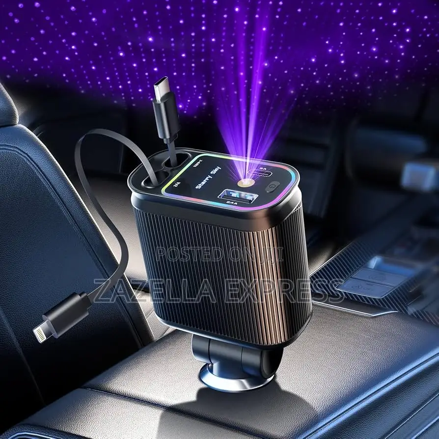 Porodo 66w 4in1 Retractabl Car Charger With Collapsible Lightning Head