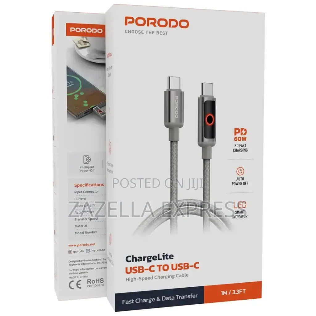 Porodo Charge Lite Usb-C to Lightning iPhone Cable *Auto* *Power Off*