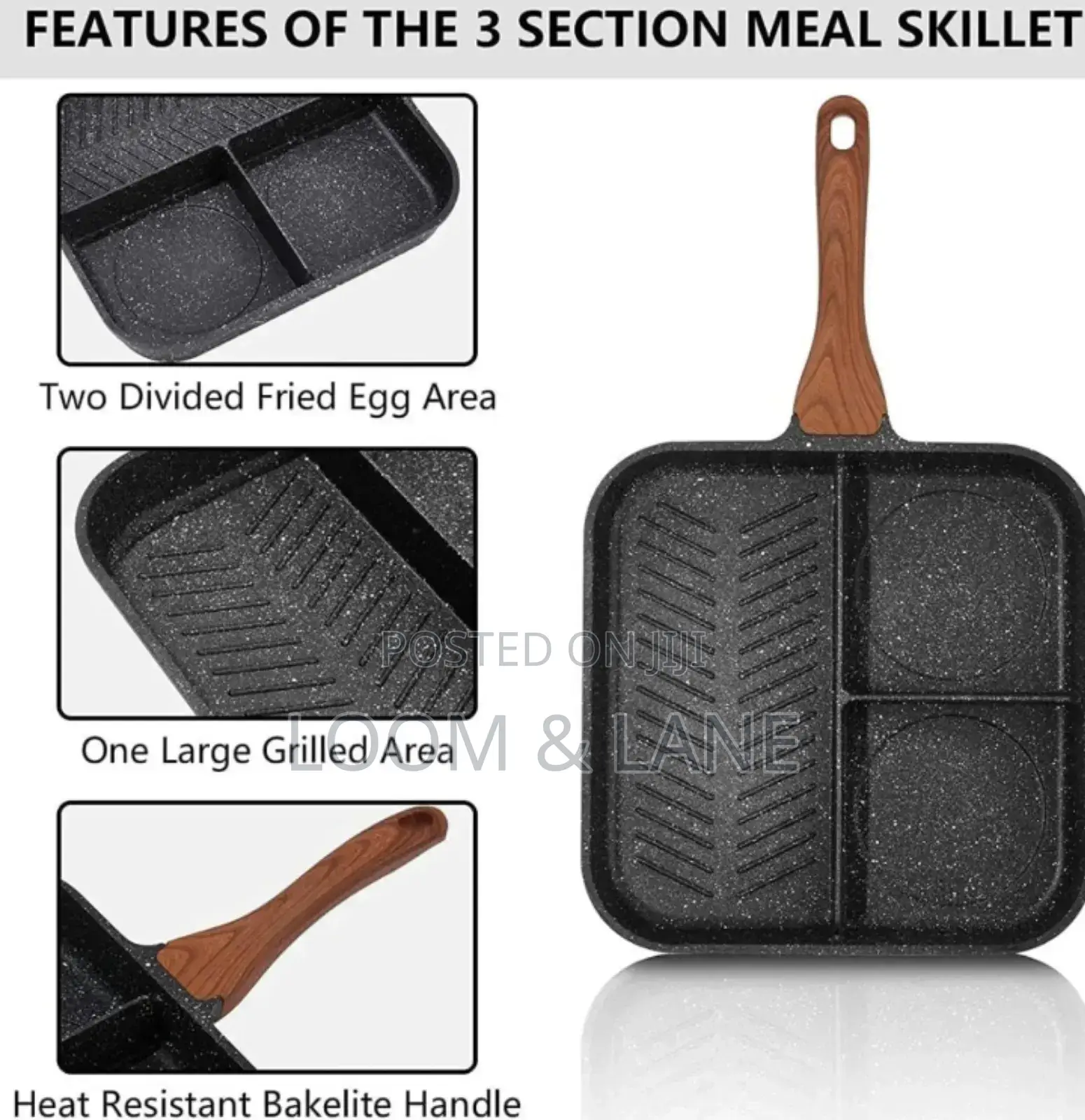 3-in-1 Aluminum Non-Stick Divided Breakfast Frying Pan