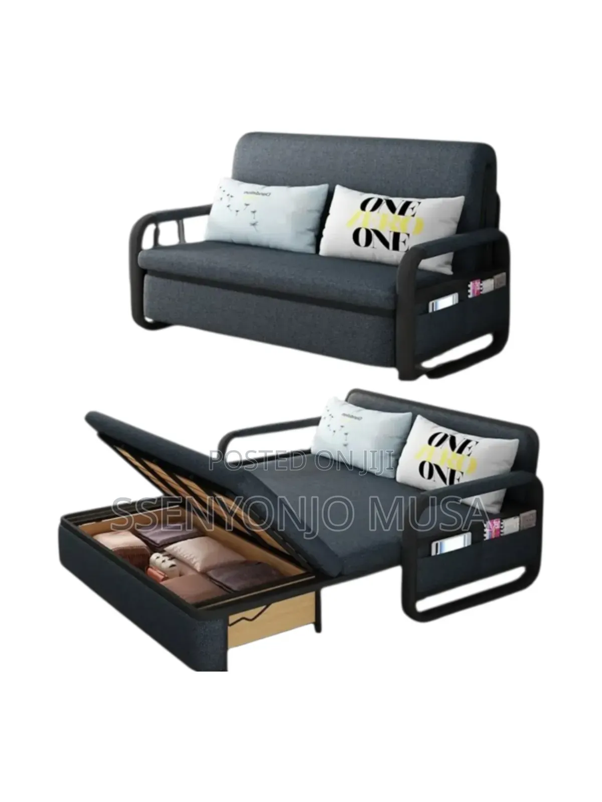 Folding 2-Seater Sofa Bed 5by6 With Pillow and Wheels - 1.8m