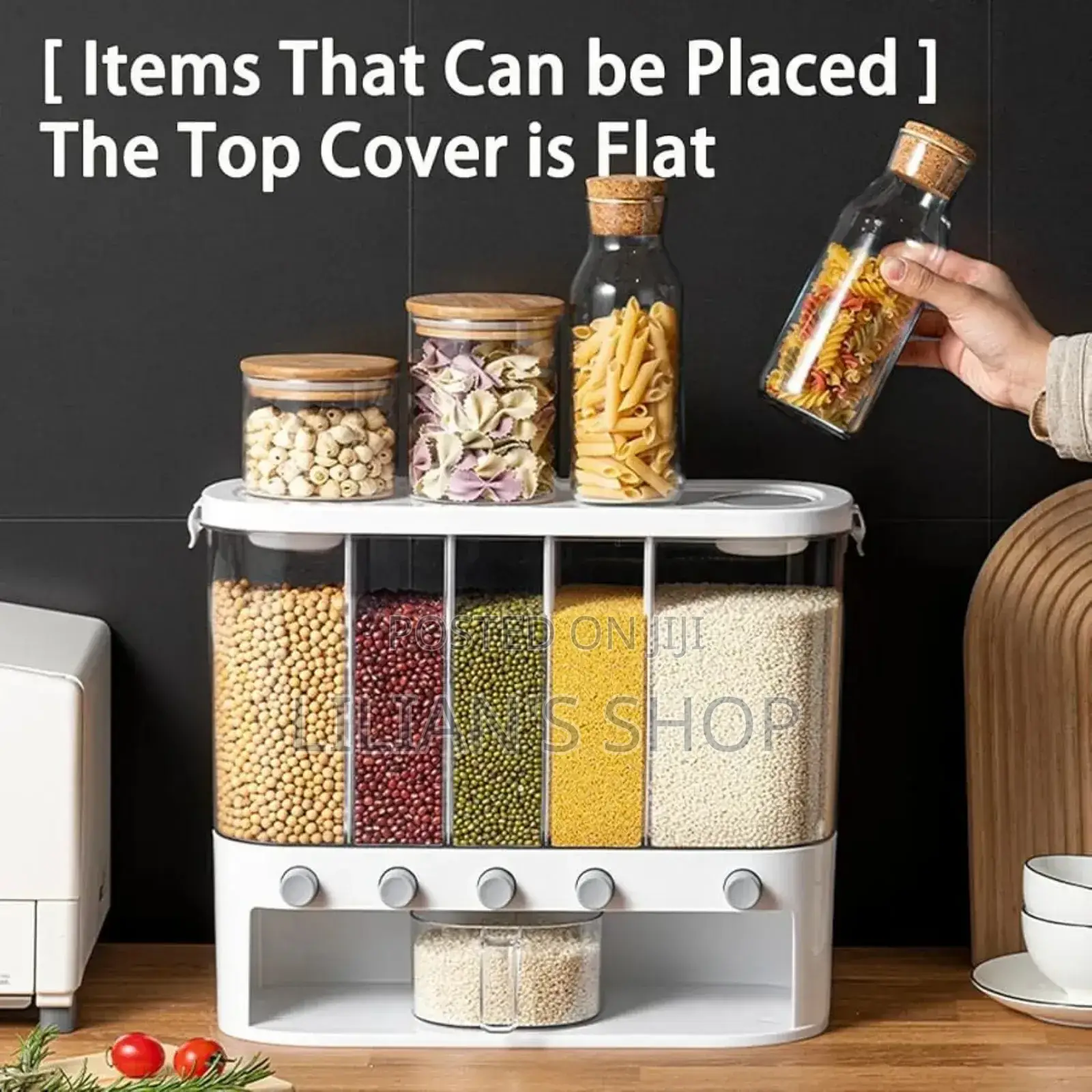 10l Wall Mounted Dry Food Dispenser With Measuring Cup