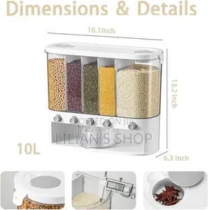 10l Wall Mounted Dry Food Dispenser With Measuring Cup