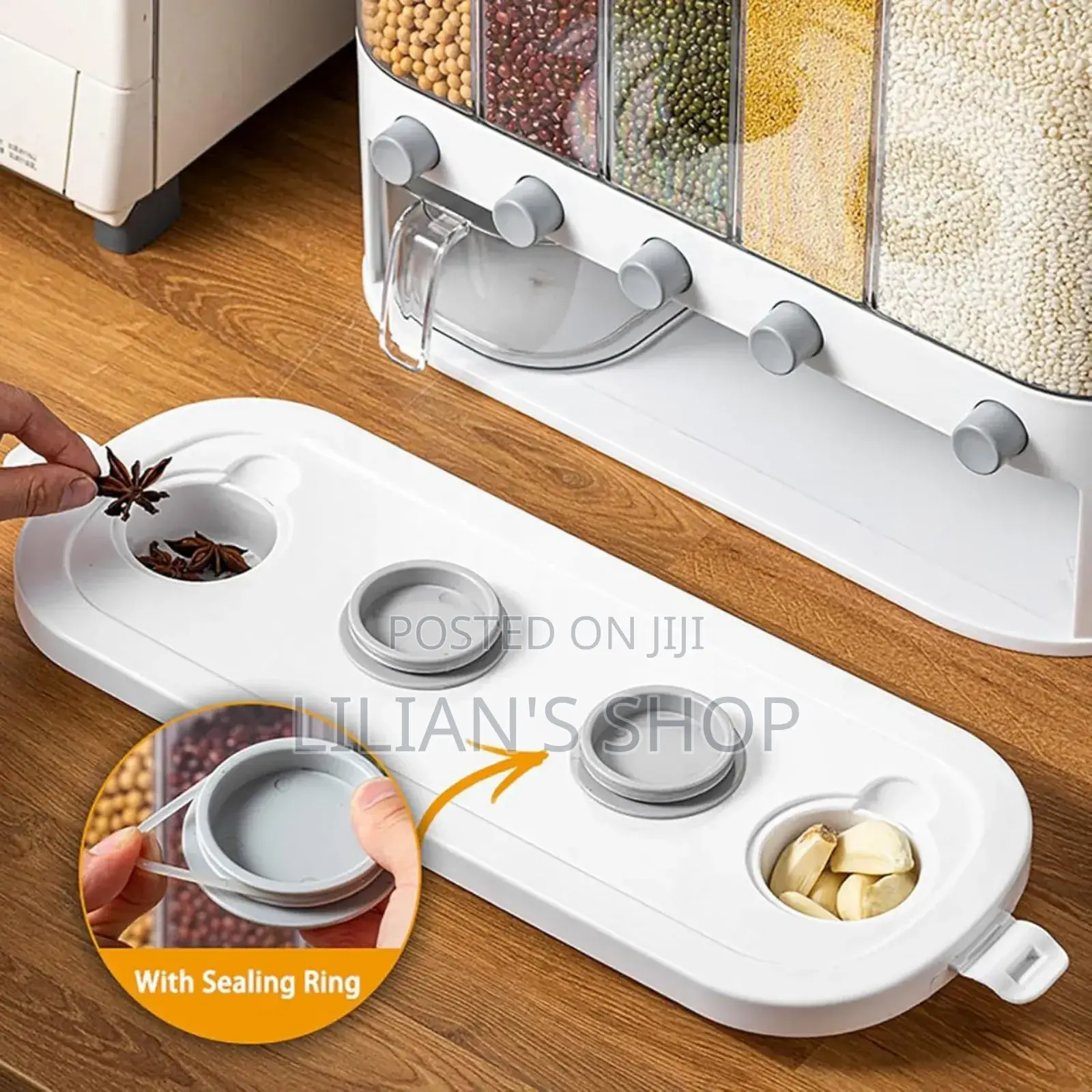 10l Wall Mounted Dry Food Dispenser With Measuring Cup