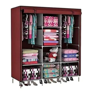 3 Column Cloth Frame Portable Wardrobe Storage - Maroon