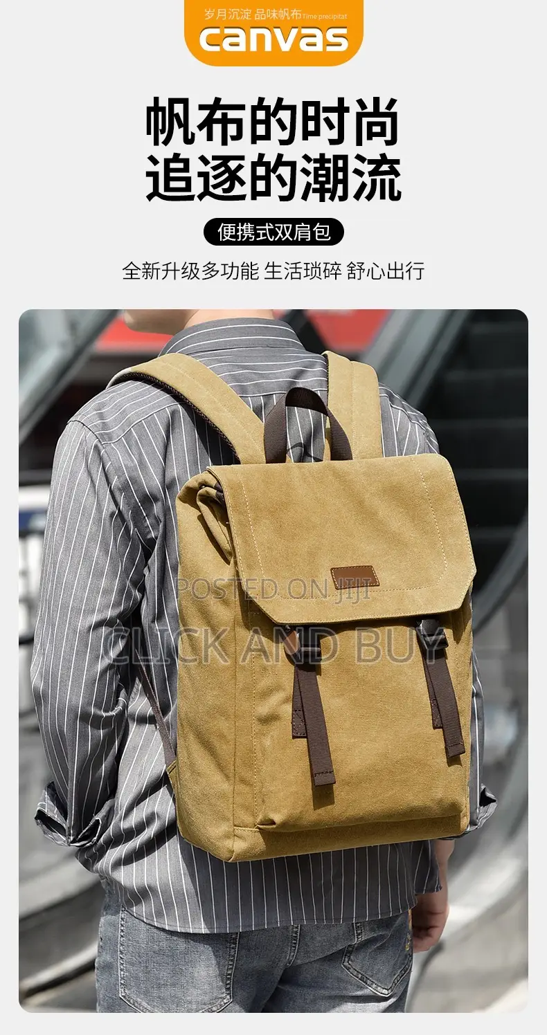 Canvas Backpack Water Resistant 15.6 Inch Laptop Backpack - Khaki