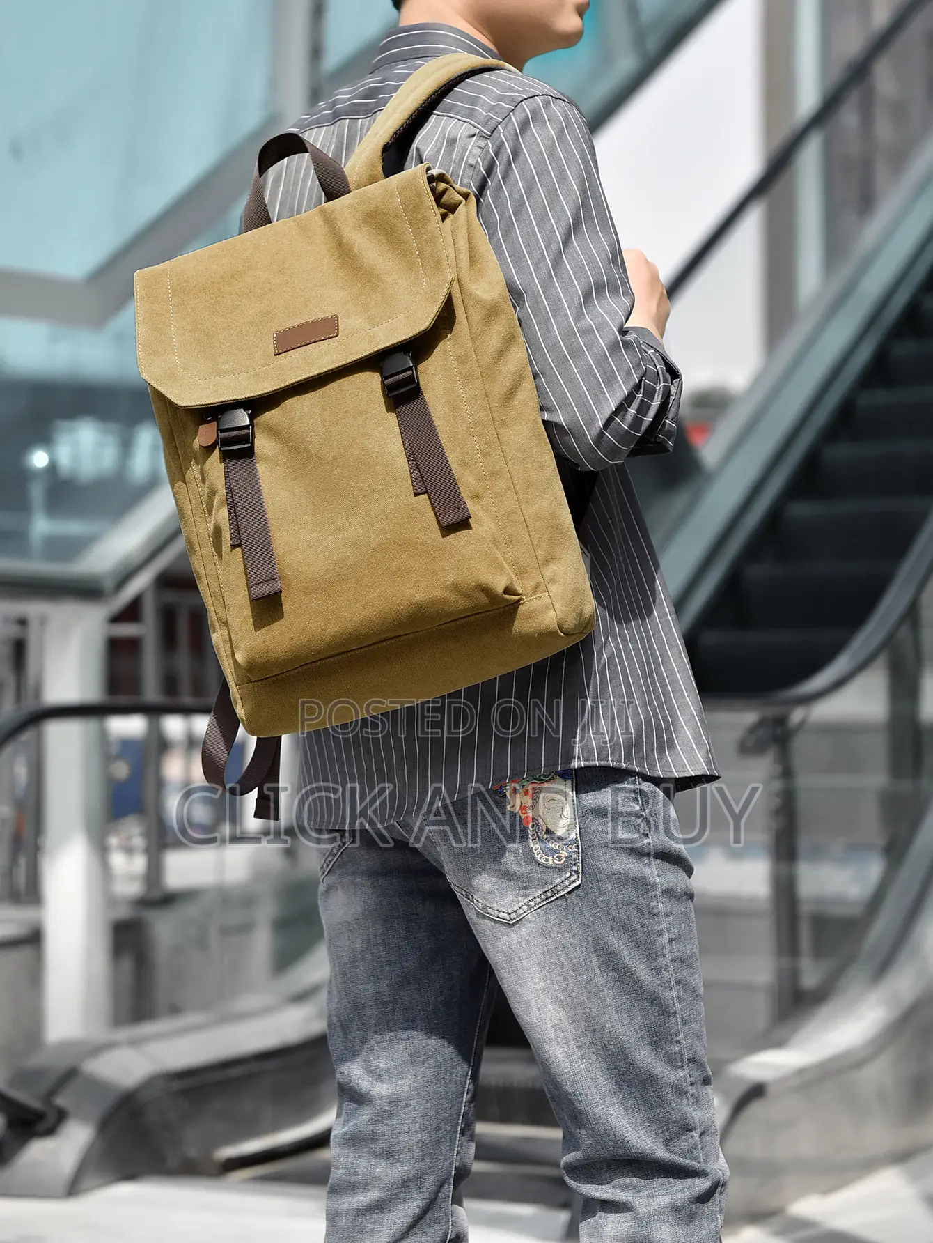 Canvas Backpack Water Resistant 15.6 Inch Laptop Backpack - Khaki