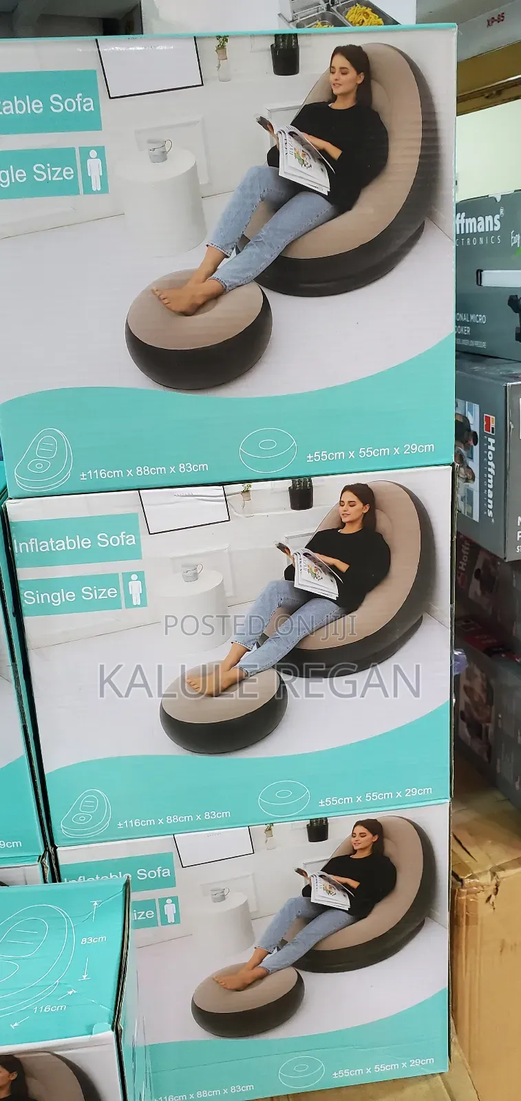 Inflatable Flocking Air Chair With Footrestblow Up Couch,