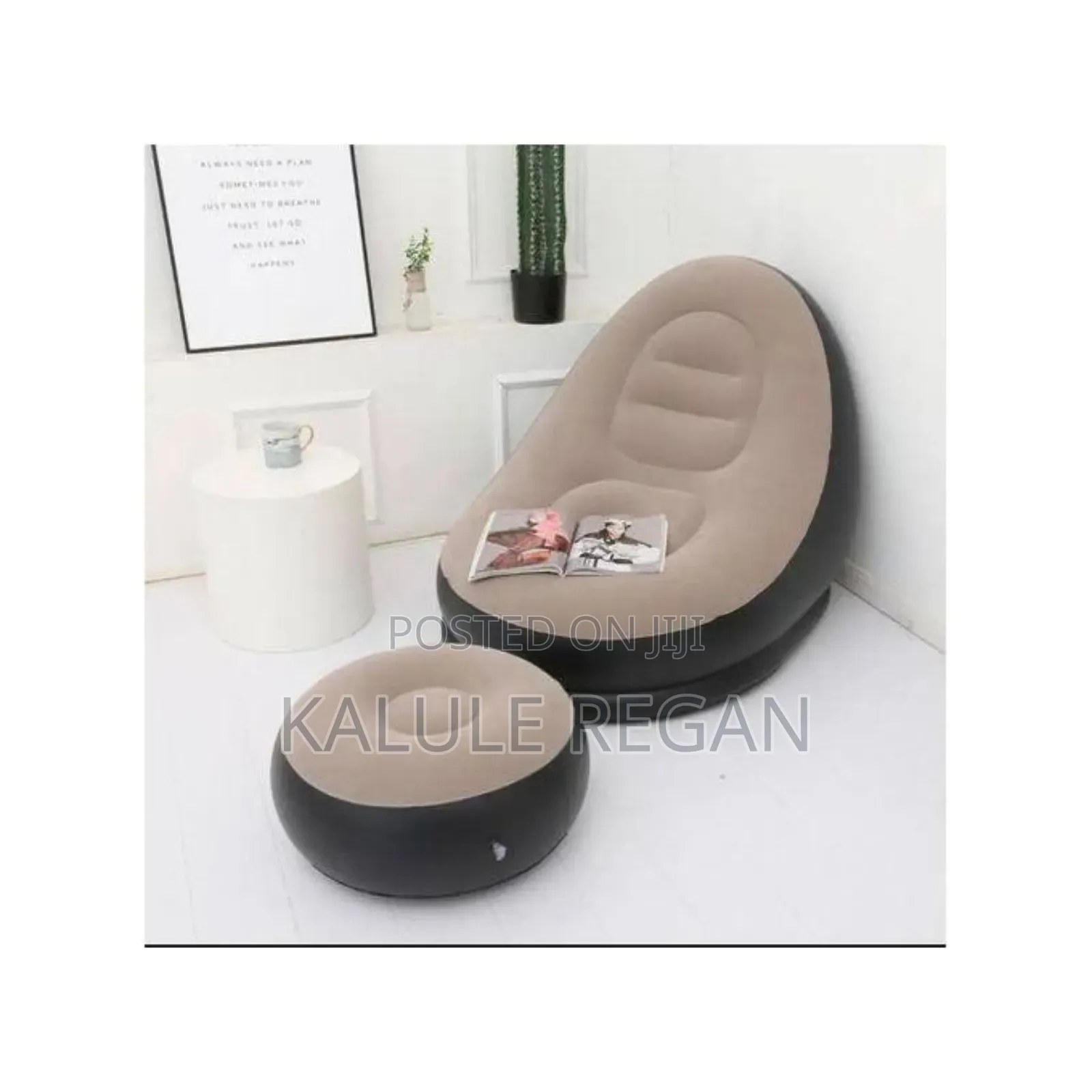Inflatable Flocking Air Chair With Footrestblow Up Couch,