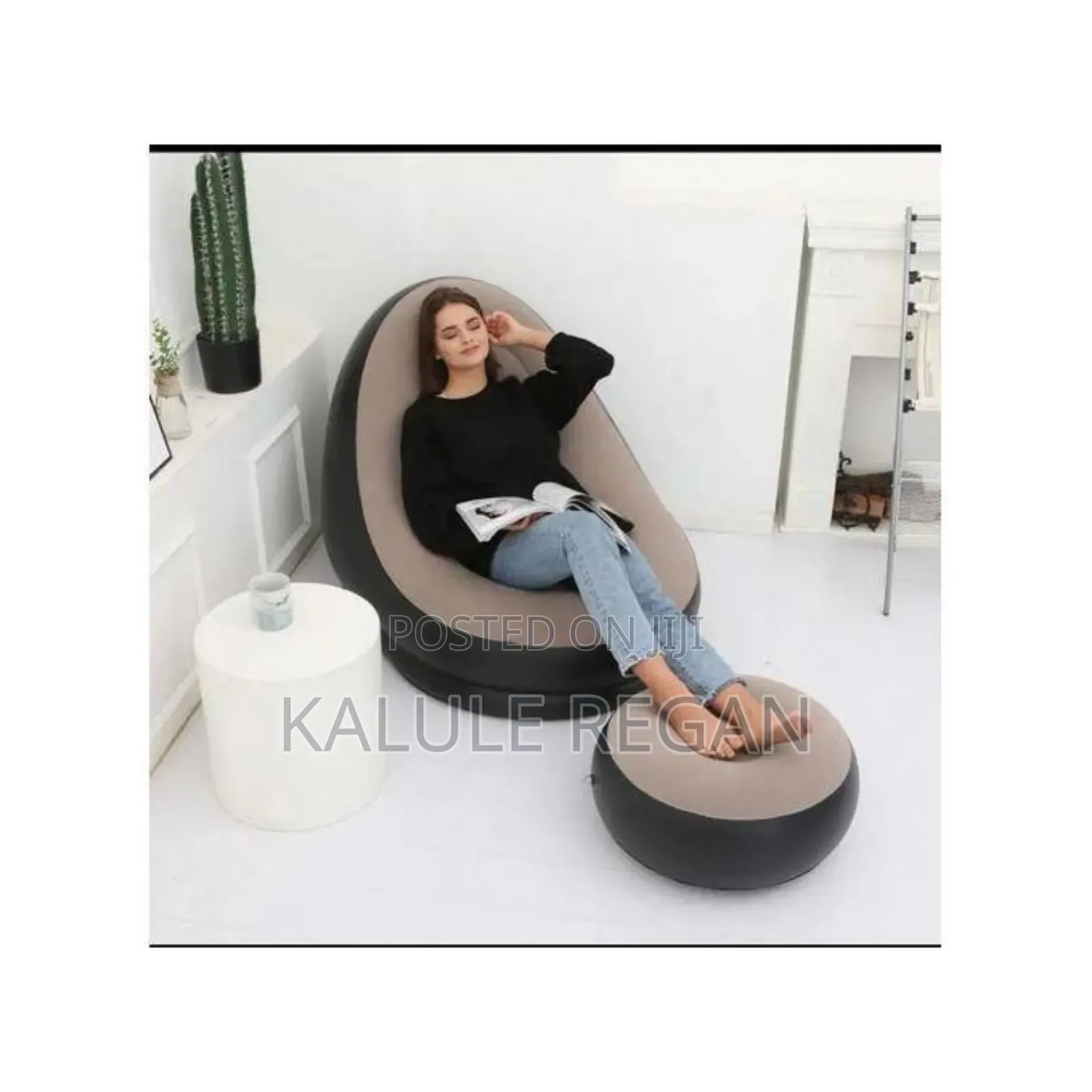 Inflatable Flocking Air Chair With Footrestblow Up Couch,
