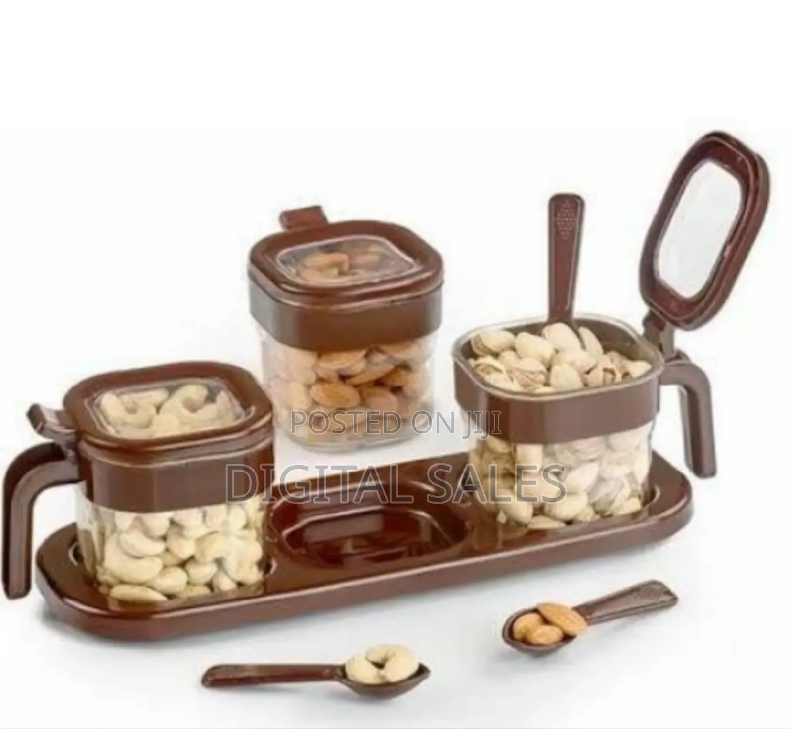 Elegant 3-Piece Dry Food Spicestorage Set With Serving Tray Spoons