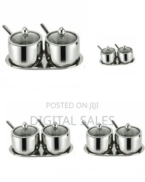 Stainless Steel Spice/Condiment Jar 2-Piece Set With Tray