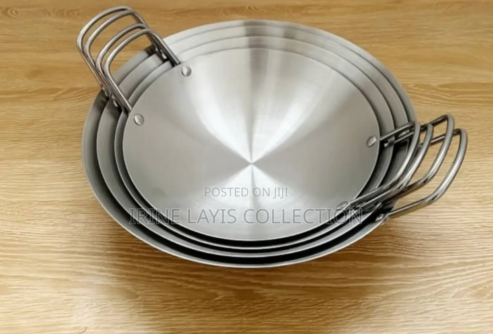 4pc Set of Stainless Steel Woks or Frying Pans,
