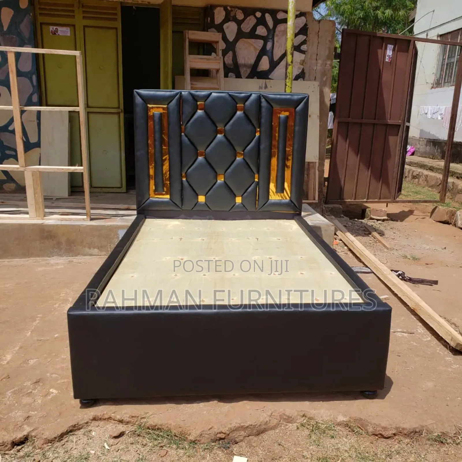Four by Six Bed Black Leather