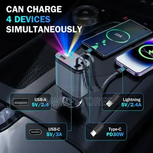 Starry Sky 4-in-1 Fast Car Charger – Usb, Type-C iPhone Ports