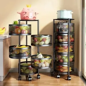 Multi-layer Rotating Kitchen Storage Cart With Perforated Baskets
